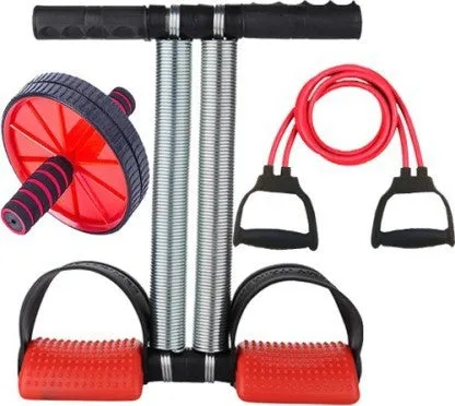 Combo Kit Full Body Exerciser Double Spring Tummy Trimmer Ab Wheel Toning Tube  (Pack of 3)