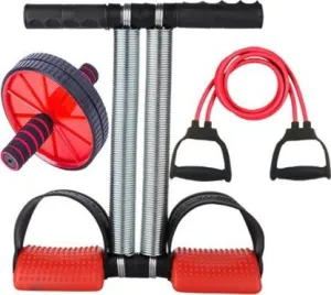 Combo Kit Full Body Exerciser Double Spring Tummy Trimmer Ab Wheel Toning Tube  (Pack of 3)