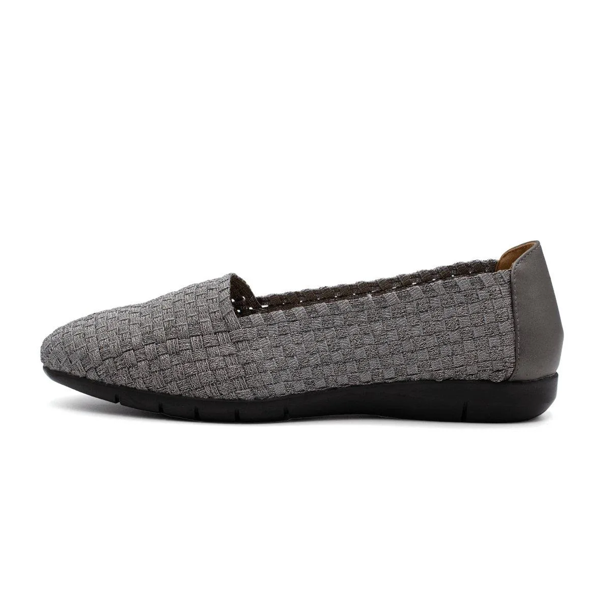 Comfort View Wide Width Bethany Flat Shoes Woven Fabric Grey Colour For Women