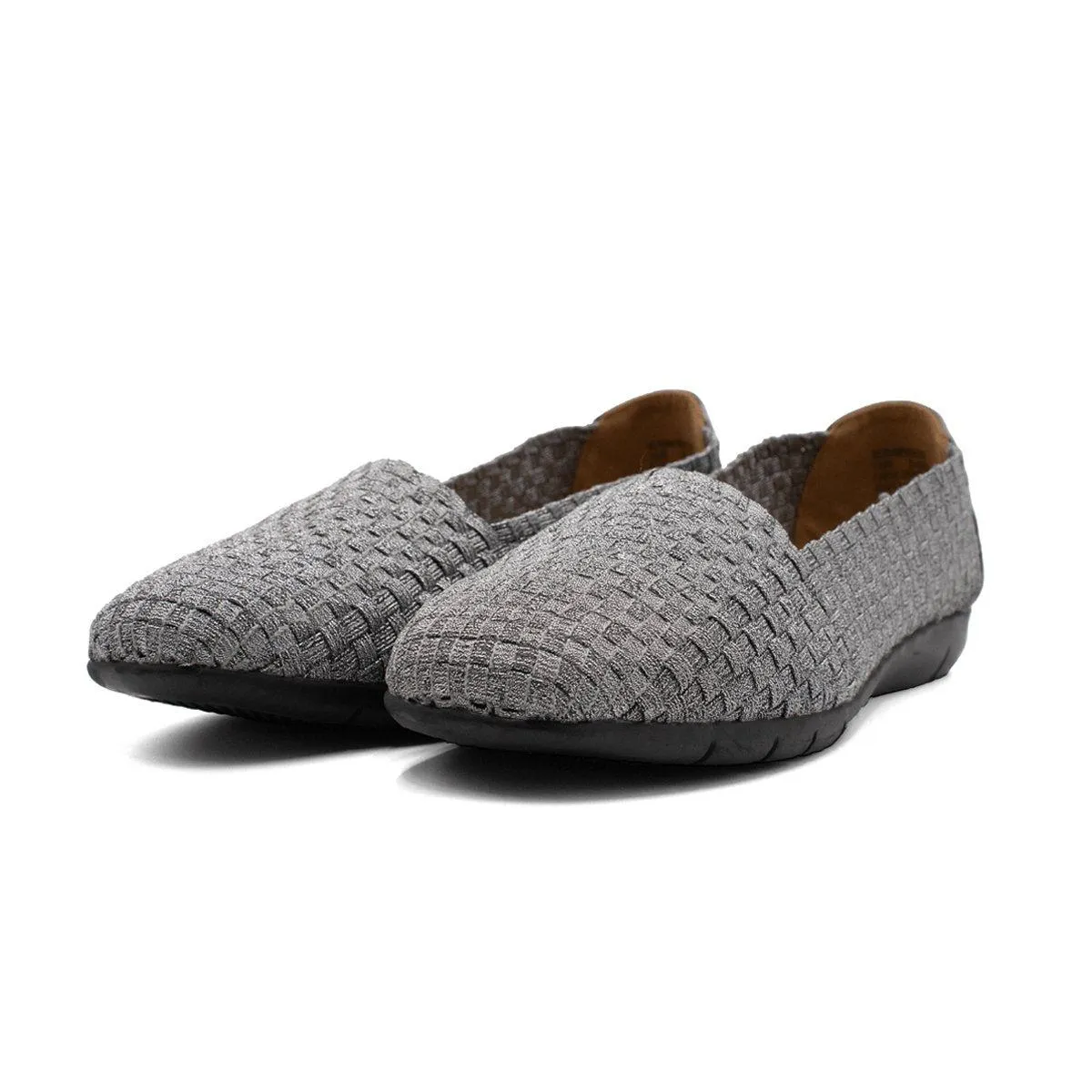 Comfort View Wide Width Bethany Flat Shoes Woven Fabric Grey Colour For Women