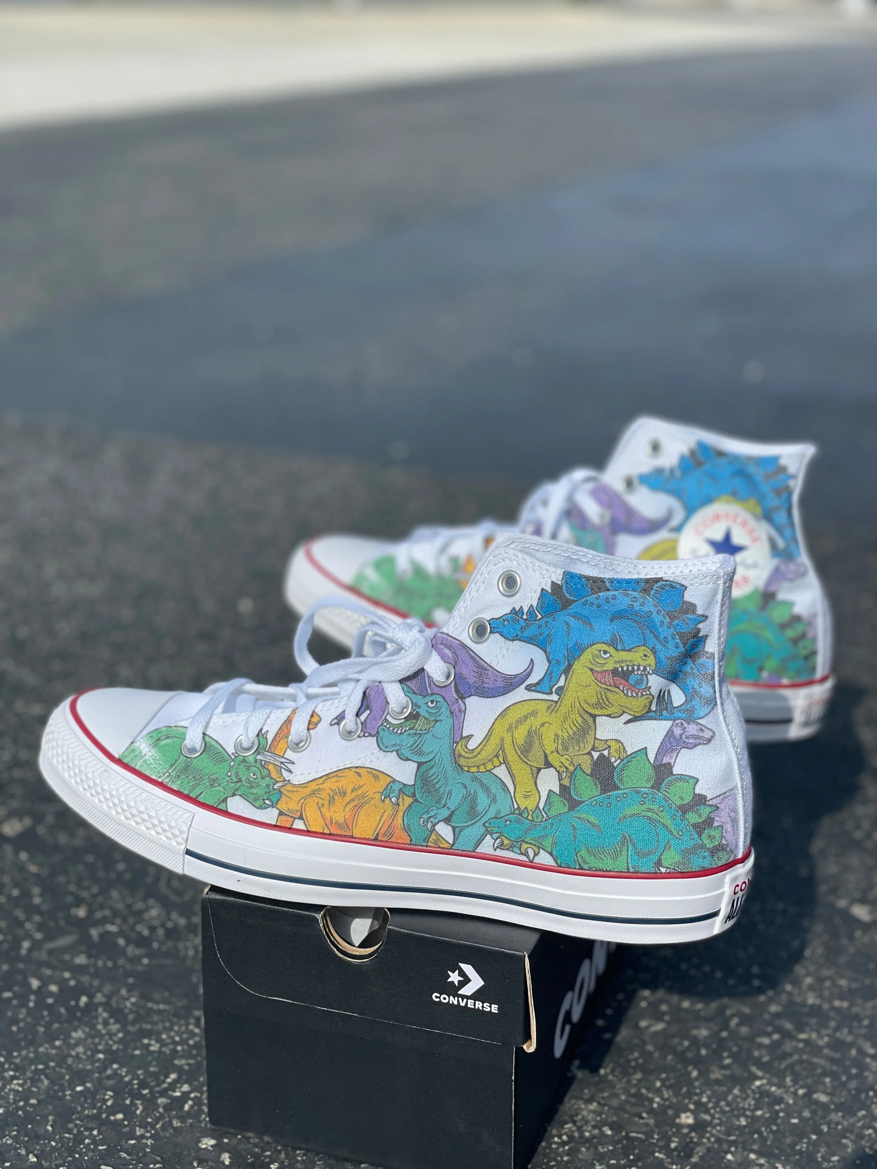 Custom Converse Shoes - Dino - White High Tops Converse