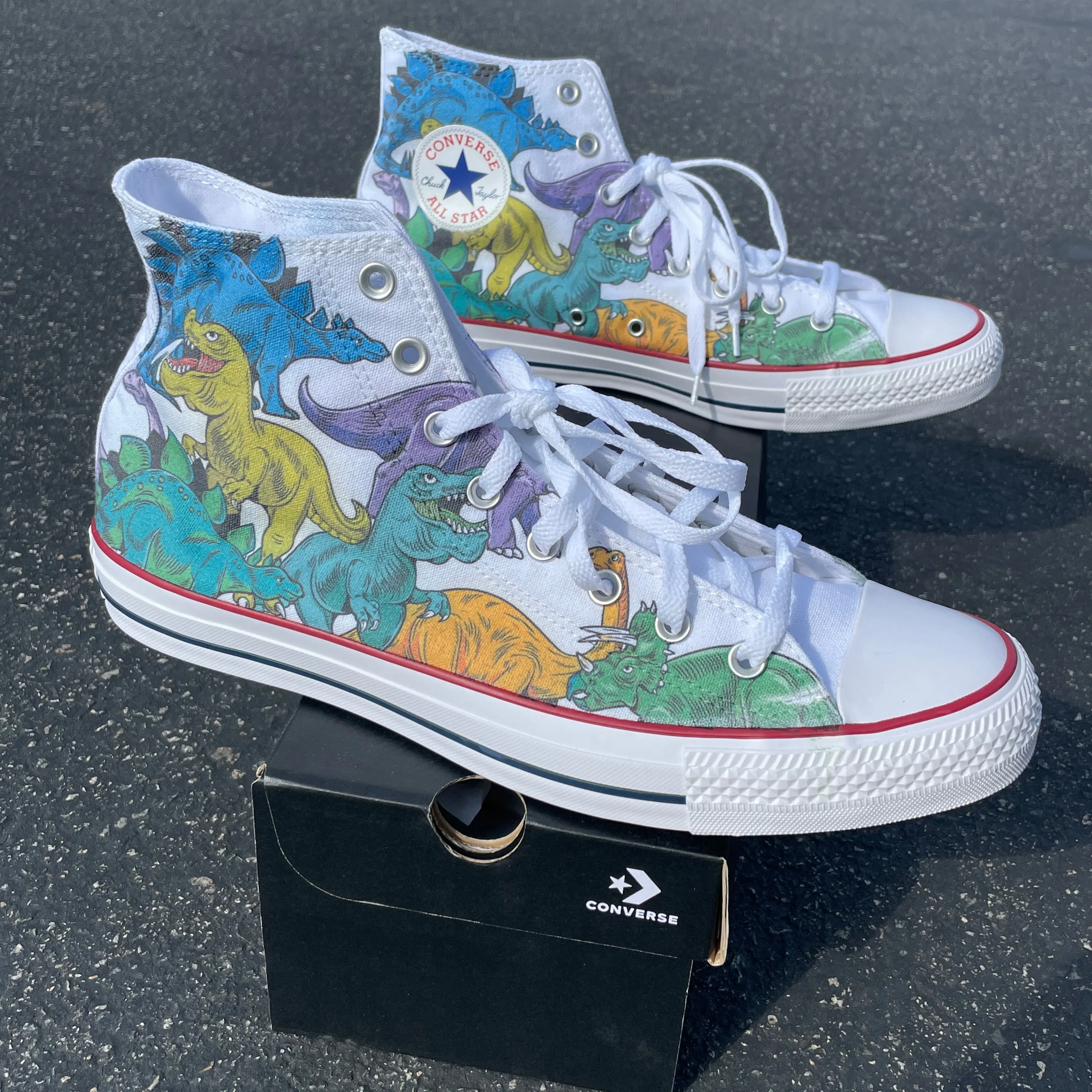 Custom Converse Shoes - Dino - White High Tops Converse