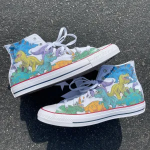 Custom Converse Shoes - Dino - White High Tops Converse