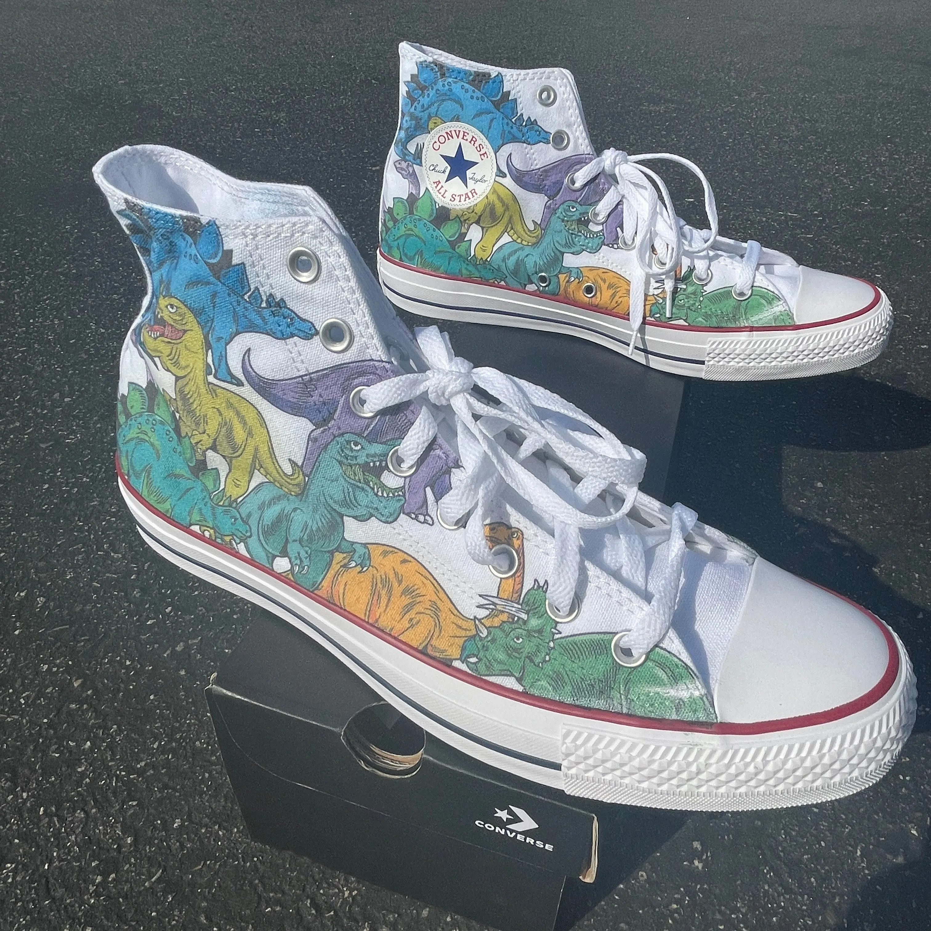 Custom Converse Shoes - Dino - White High Tops Converse