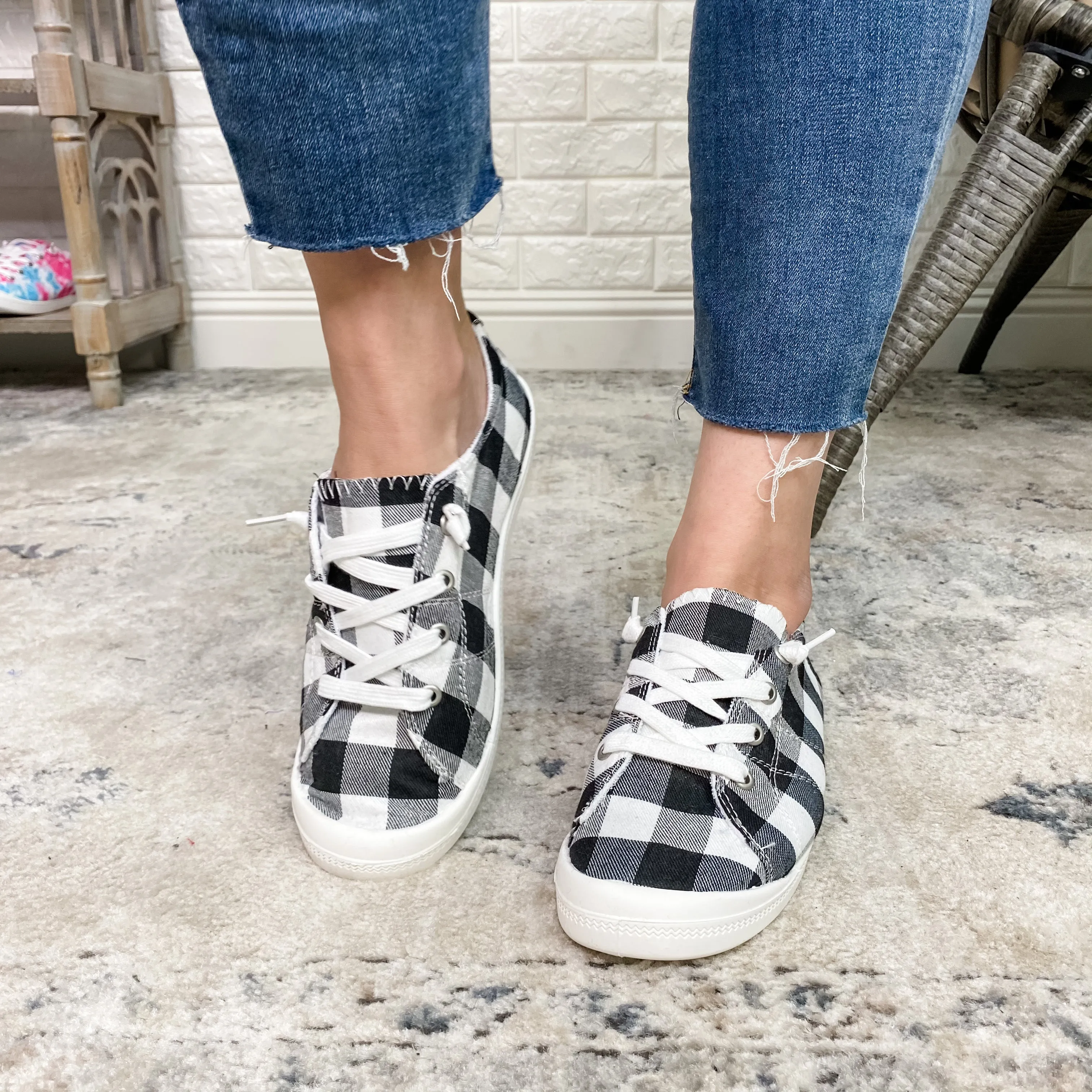 Custom Sneakers (White and Black Plaid)