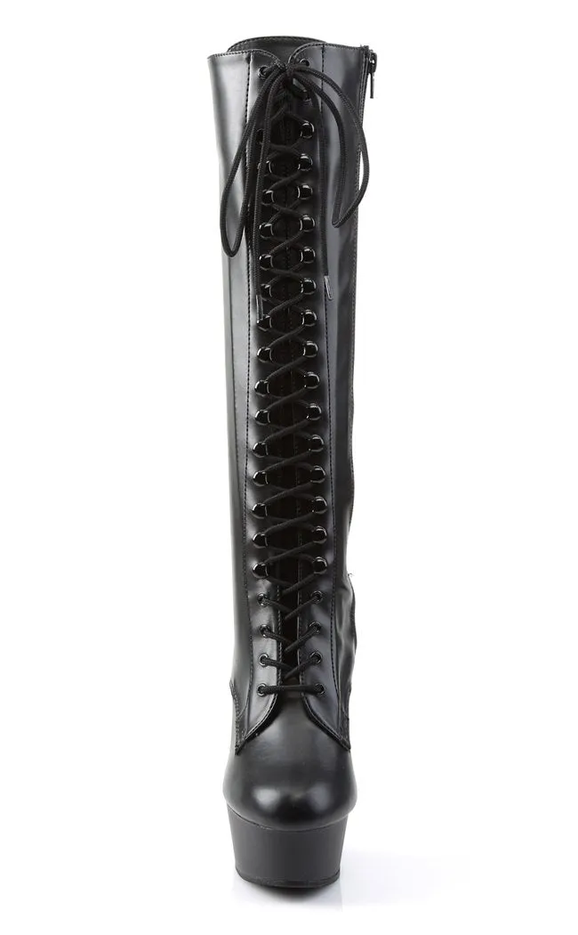 DELIGHT-2023 Black Vegan Leather Knee High Boots