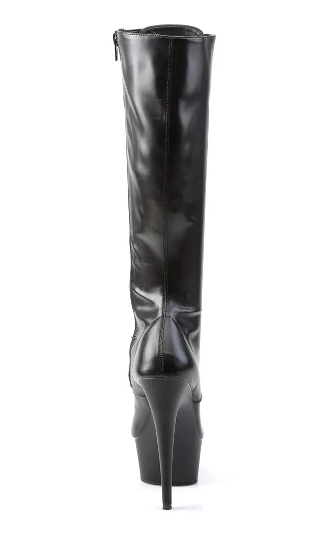 DELIGHT-2023 Black Vegan Leather Knee High Boots