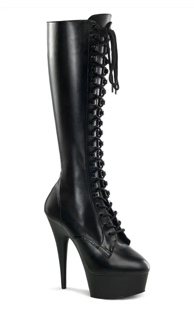 DELIGHT-2023 Black Vegan Leather Knee High Boots