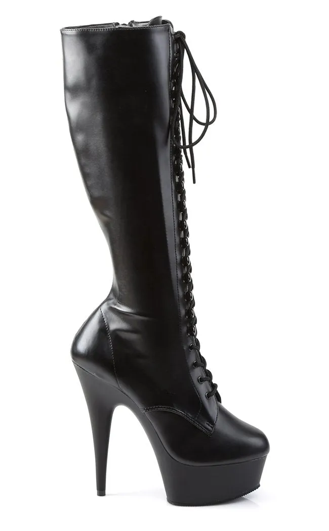 DELIGHT-2023 Black Vegan Leather Knee High Boots