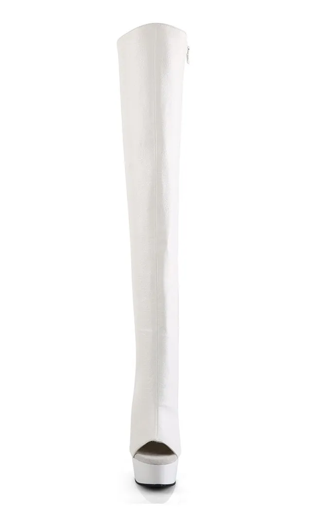 DELIGHT-3019 White Vegan Leather Thigh High Boots