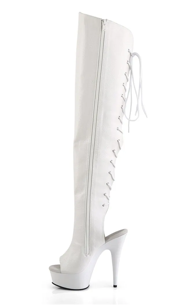 DELIGHT-3019 White Vegan Leather Thigh High Boots