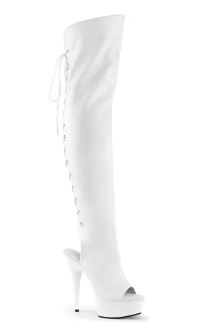 DELIGHT-3019 White Vegan Leather Thigh High Boots