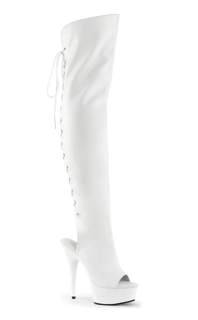 DELIGHT-3019 White Vegan Leather Thigh High Boots