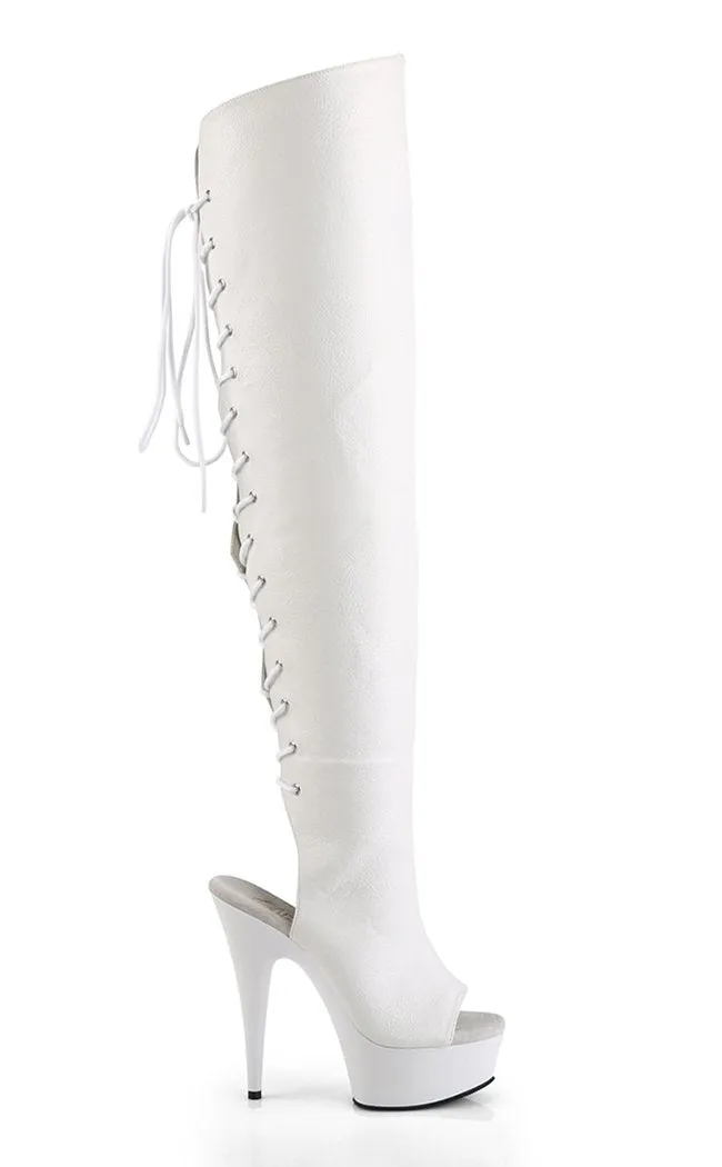 DELIGHT-3019 White Vegan Leather Thigh High Boots