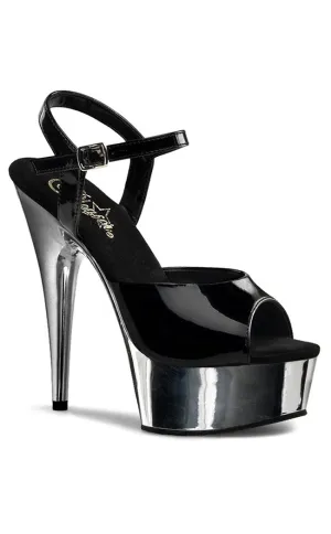 DELIGHT-609 Black & Silver Chrome Heels