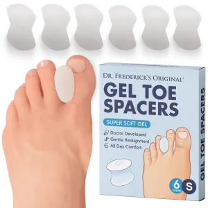 Dr. Frederick's Original Gel Toe Separators - 6 Pcs - Gel Toe Spacers - Temporary Bunion Corrector - Gel Orthotic for Bunion - Overlapping Toe Pain