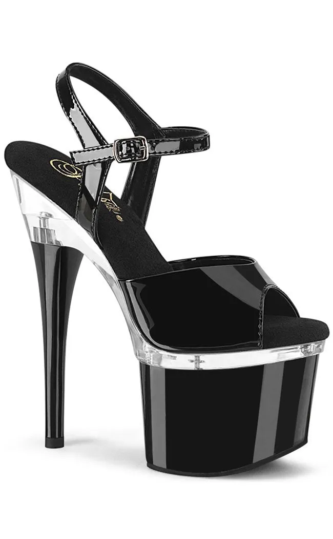 ESTEEM-709 Black Patent & Clear Heels