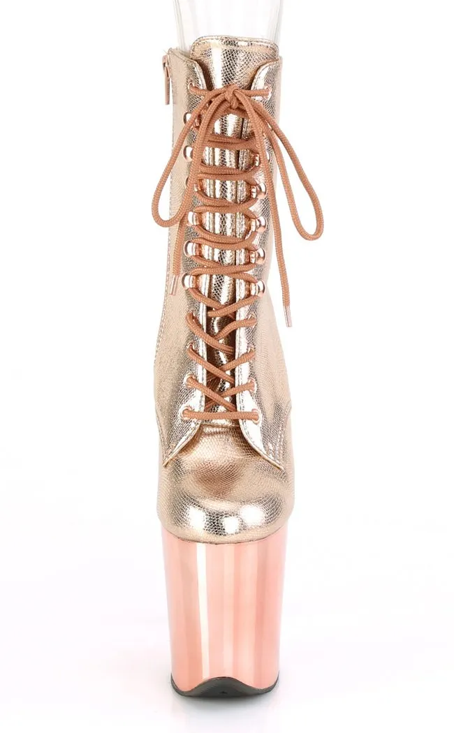 FLAMINGO-1020 Rose Gold Textured Metallic Chrome Boots