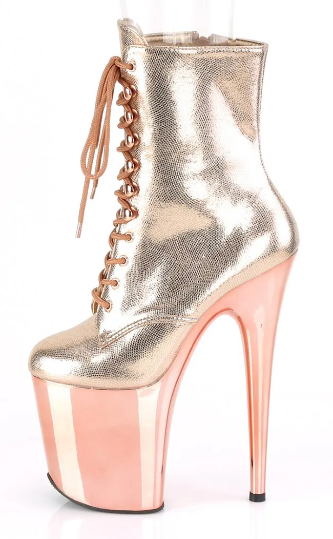 FLAMINGO-1020 Rose Gold Textured Metallic Chrome Boots