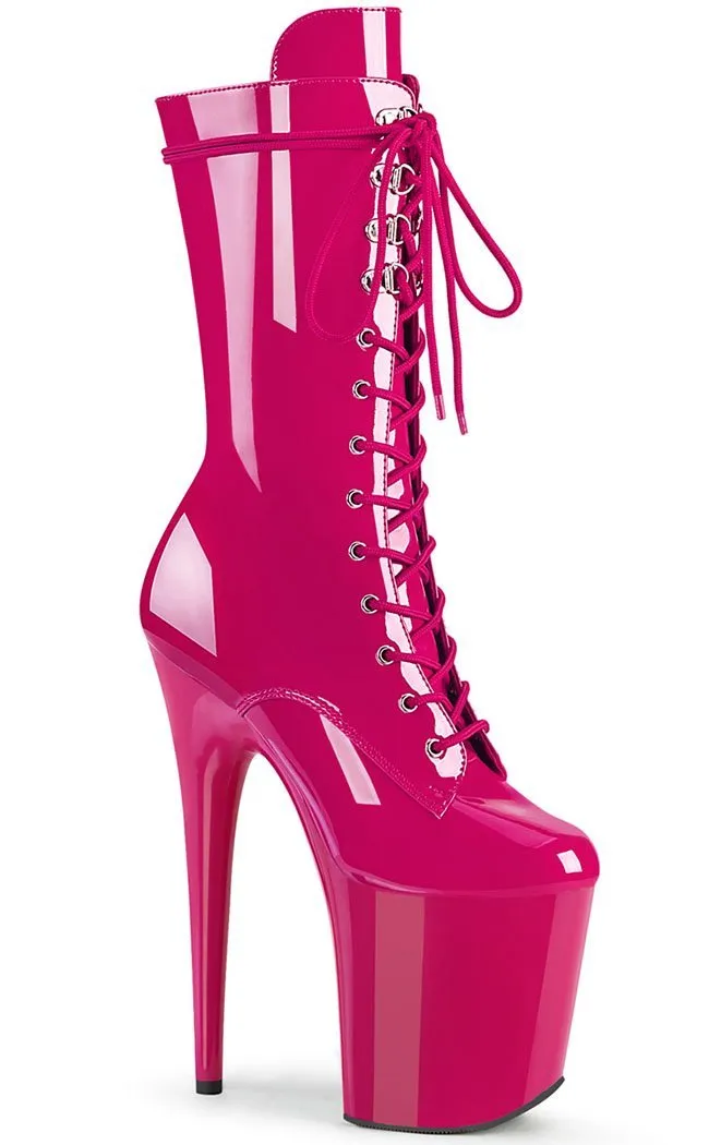 FLAMINGO-1050 Hot Pink Patent Mid Calf Boots