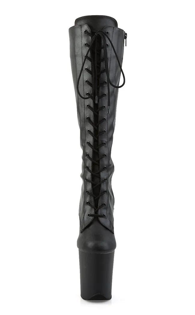 FLAMINGO-2023 Black Vegan Leather Knee High Boots