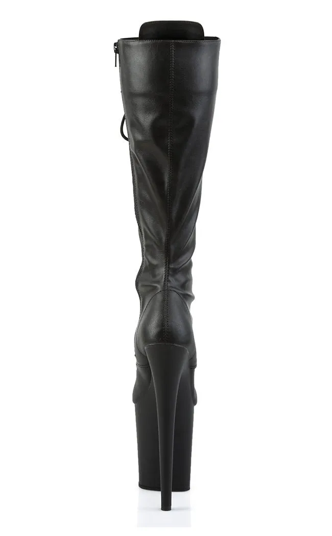 FLAMINGO-2023 Black Vegan Leather Knee High Boots