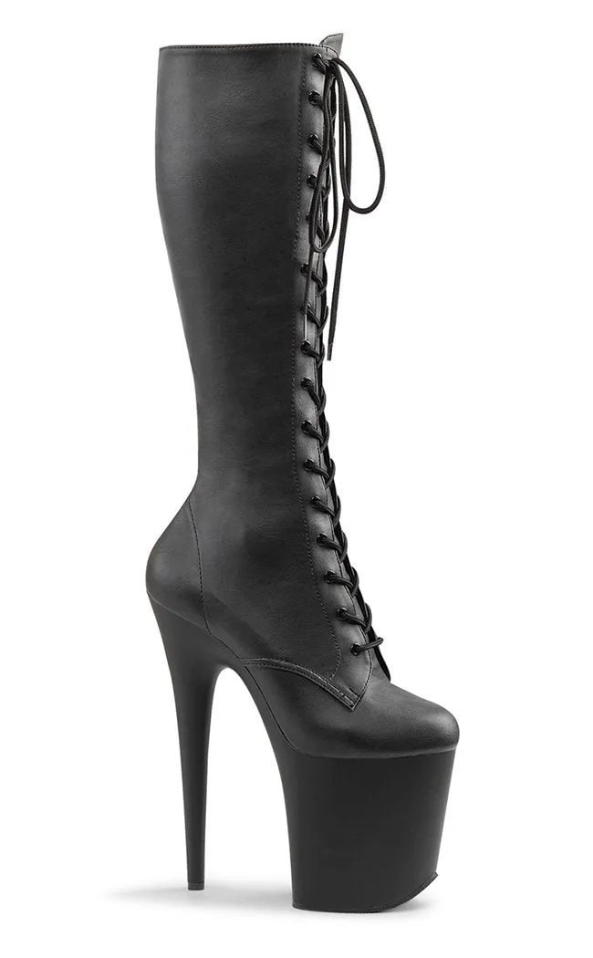 FLAMINGO-2023 Black Vegan Leather Knee High Boots