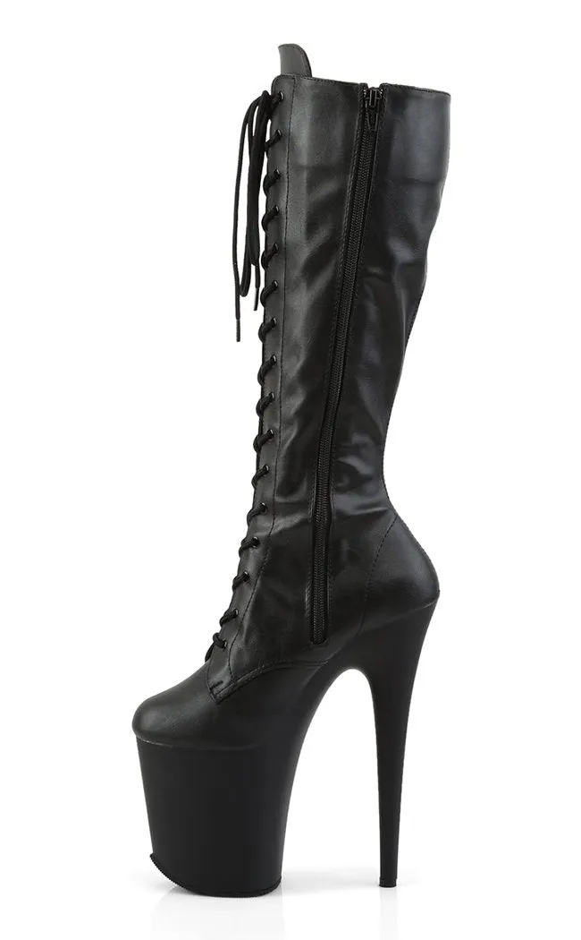 FLAMINGO-2023 Black Vegan Leather Knee High Boots