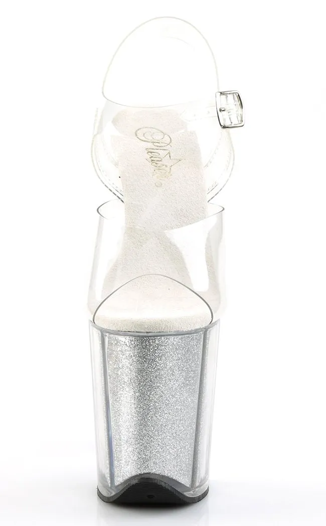 FLAMINGO-808G Clear & Silver Glitter Platform Heels