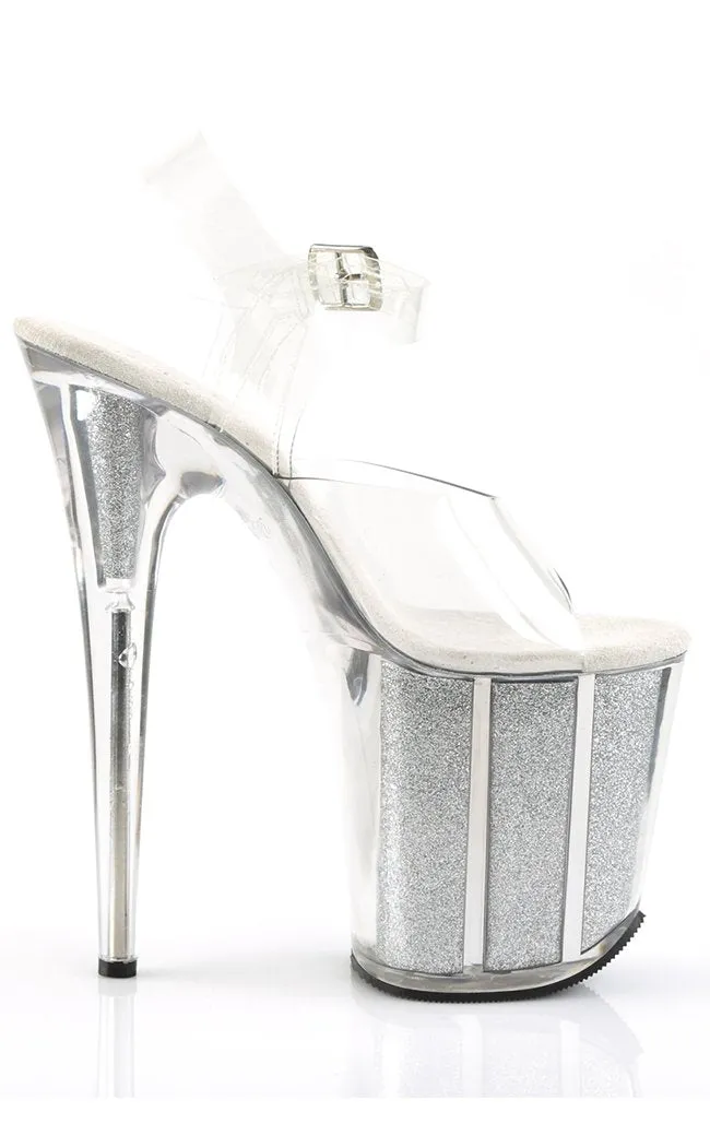 FLAMINGO-808G Clear & Silver Glitter Platform Heels