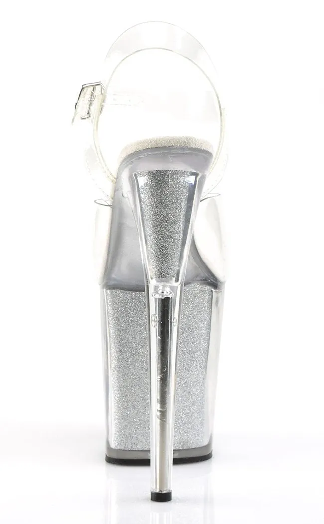 FLAMINGO-808G Clear & Silver Glitter Platform Heels