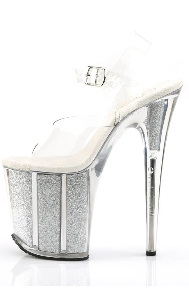 FLAMINGO-808G Clear & Silver Glitter Platform Heels