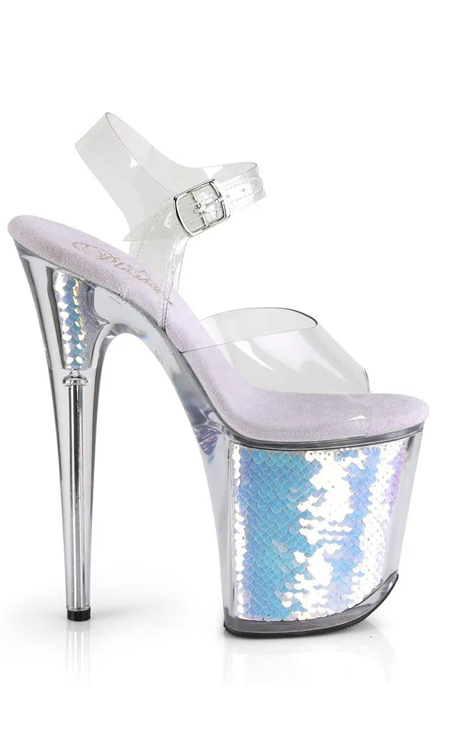 FLAMINGO-808MC Mermaid Silver Iridescent Platform Heels