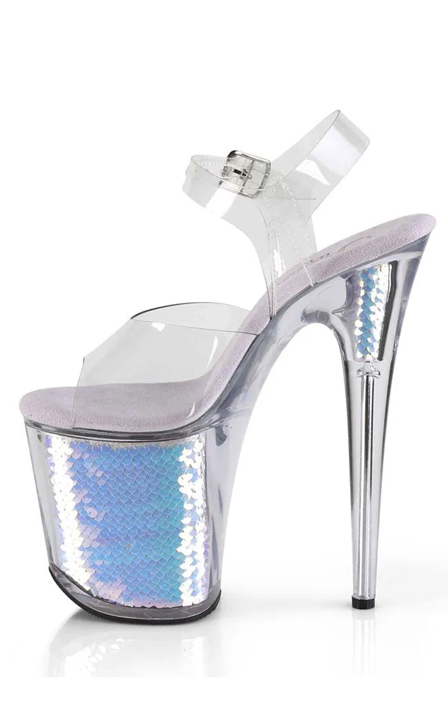 FLAMINGO-808MC Mermaid Silver Iridescent Platform Heels