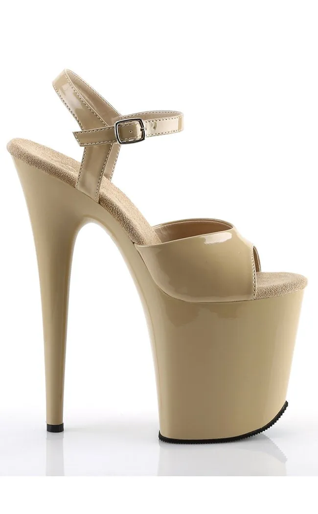 FLAMINGO-809 Beige Patent Platform Heels