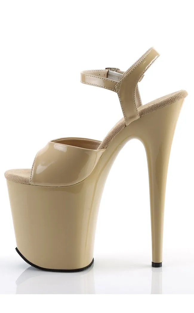 FLAMINGO-809 Beige Patent Platform Heels