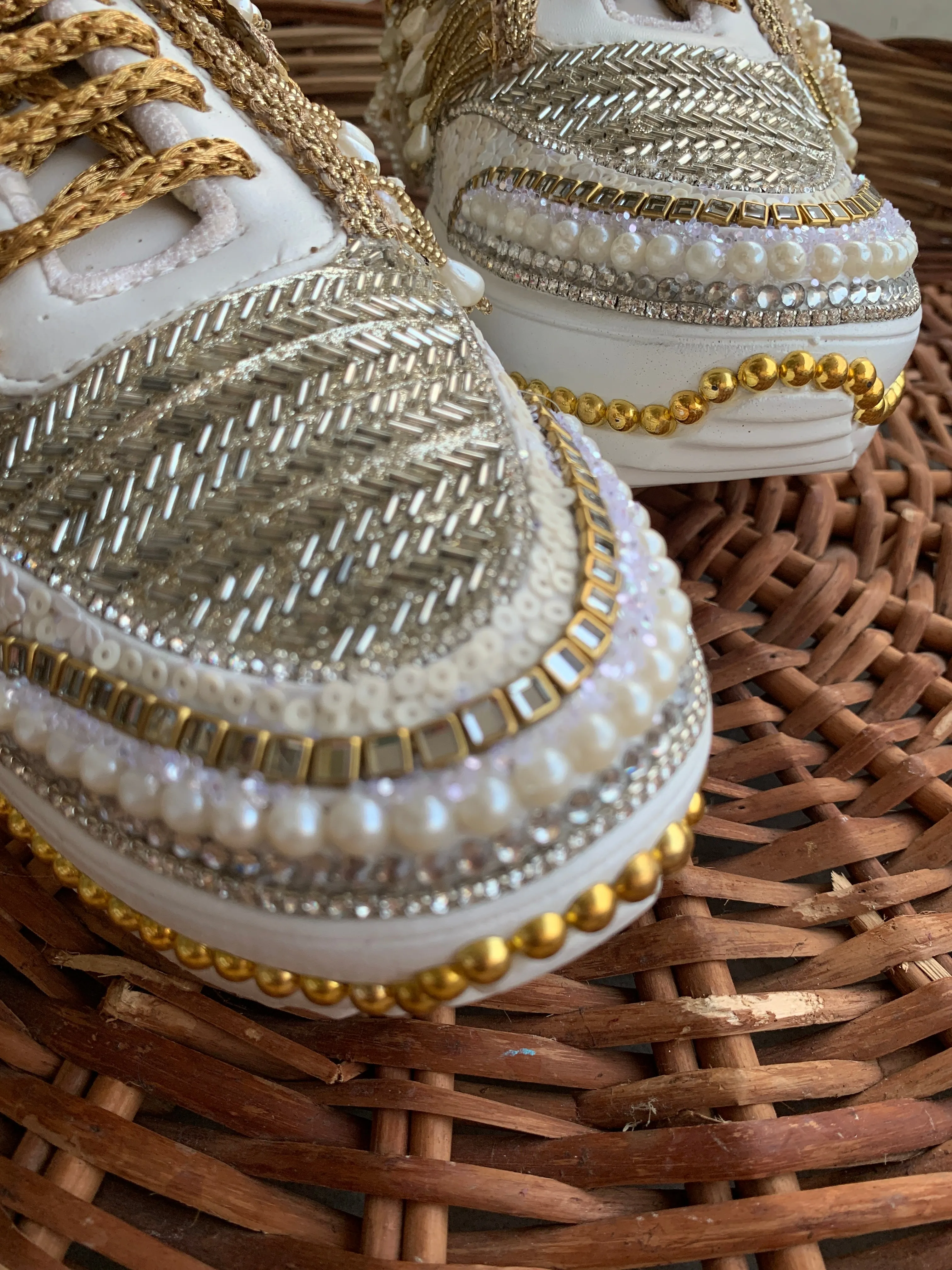 FUNKY N TRENDY gold and silver sneakers for brides / silver sneakers for bridesmaids/ gold sneakers / bridal sneakers / bridesmaid sneakers/ golden hand work sneakers