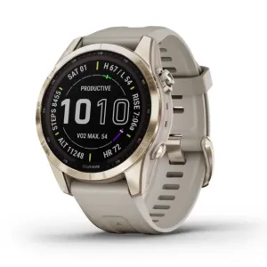 Garmin Fenix 7S Watch - Sapphire Solar Edition Cream Gold Titanium with Light Sand Band