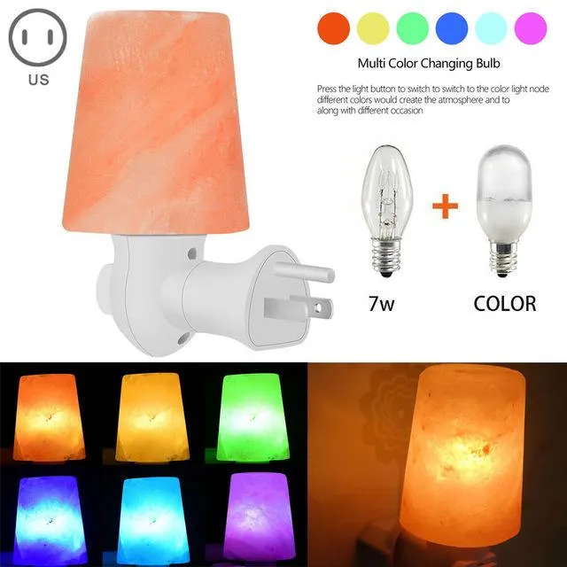 Hand Carved Himalayan Crystal Salt Light with LED Color Changing Bulb Wall Plug for Air Purifying