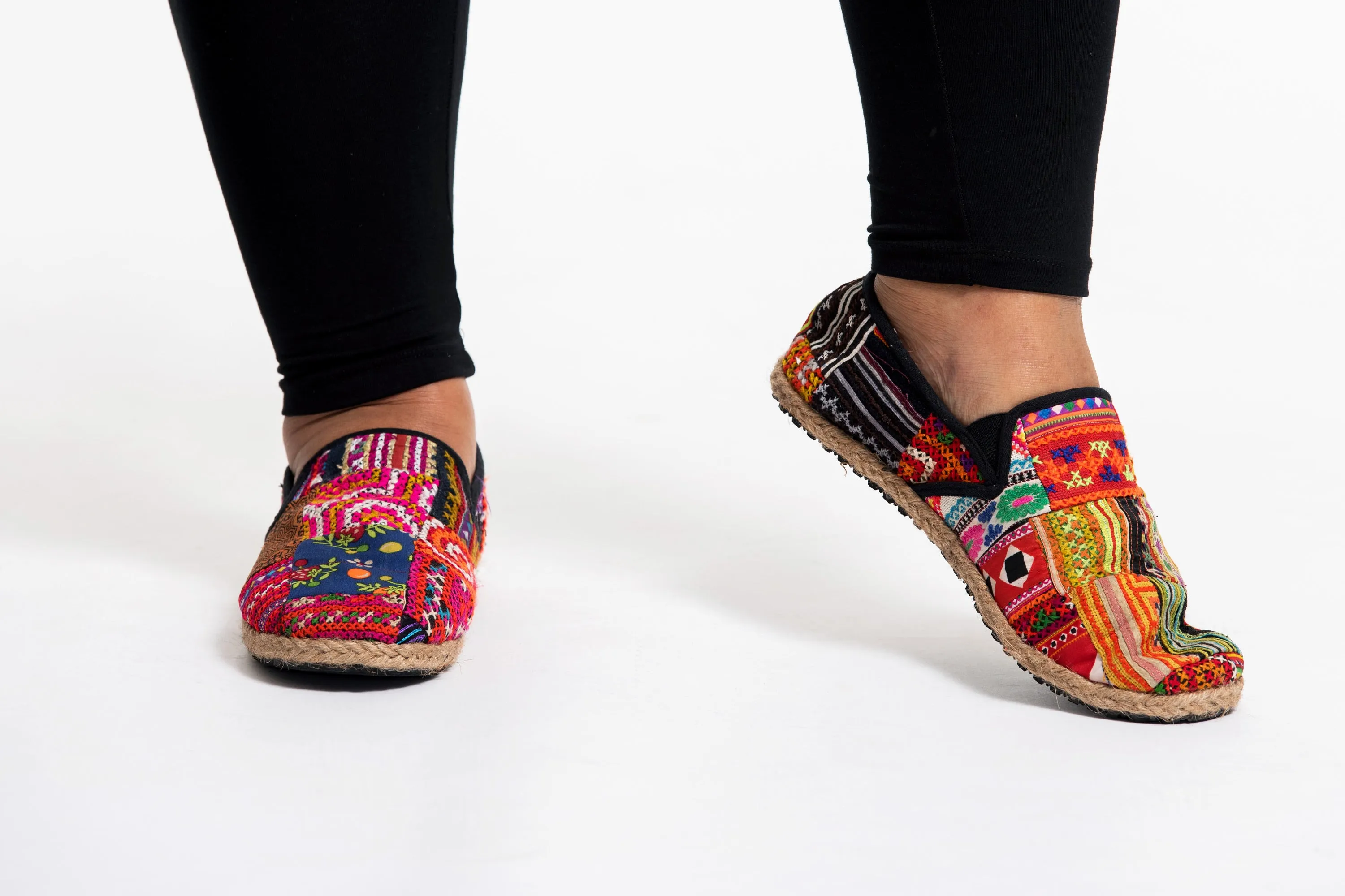 Hmong Patchwork Embroidered Slip On Shoes