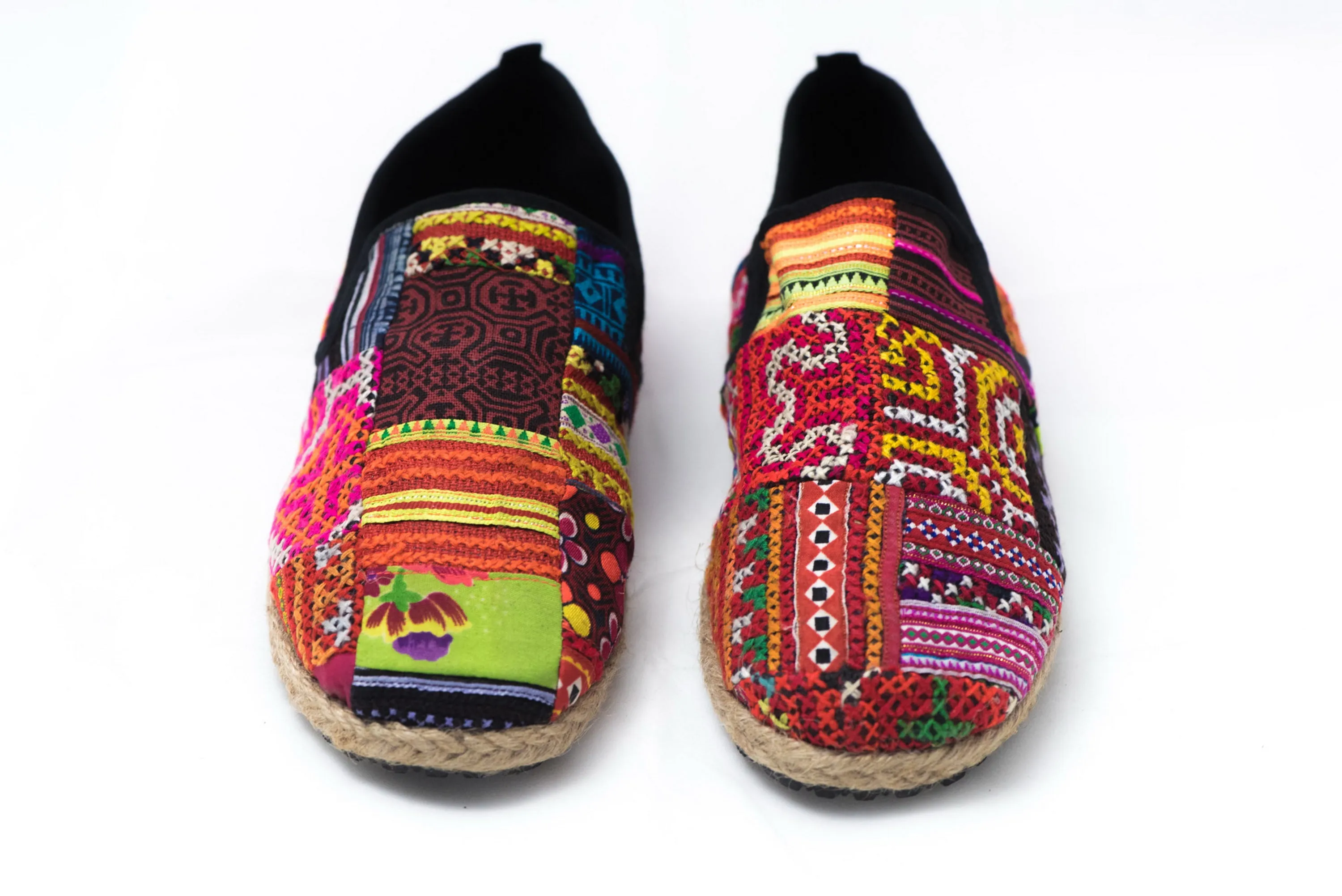 Hmong Patchwork Embroidered Slip On Shoes