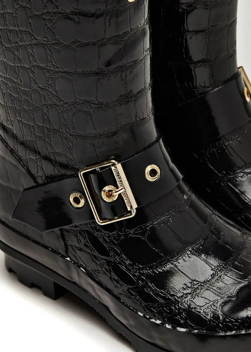 Holland Cooper Short Zip Chelsea Wellington in Black Croc