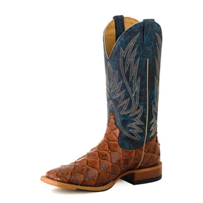 Horse Power Men's Blue Cognac Bass Print Square Toe Boot