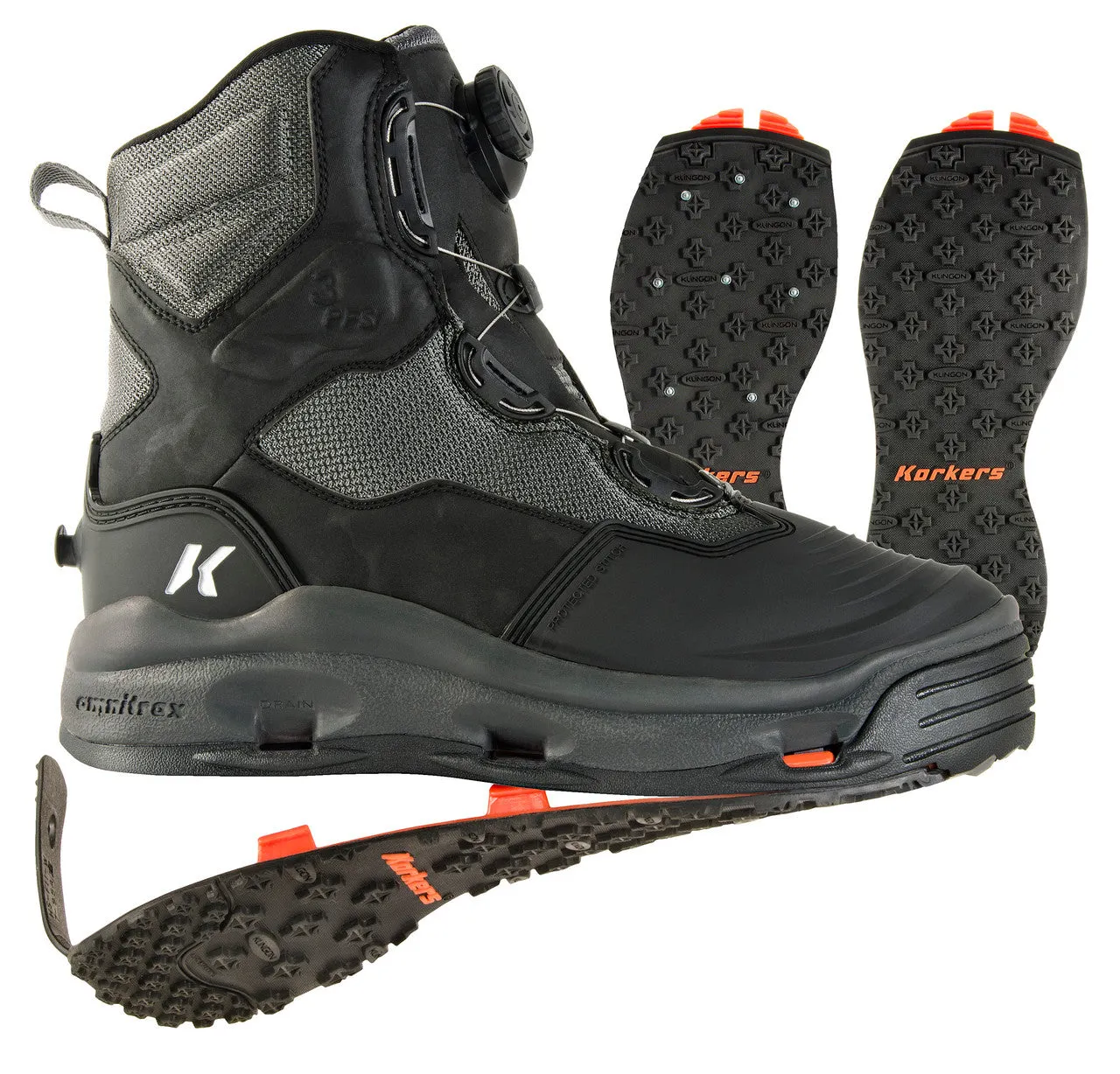 Korkers Darkhorse Wading Boots with Kling-On and Studded Kling-On Soles - Grey