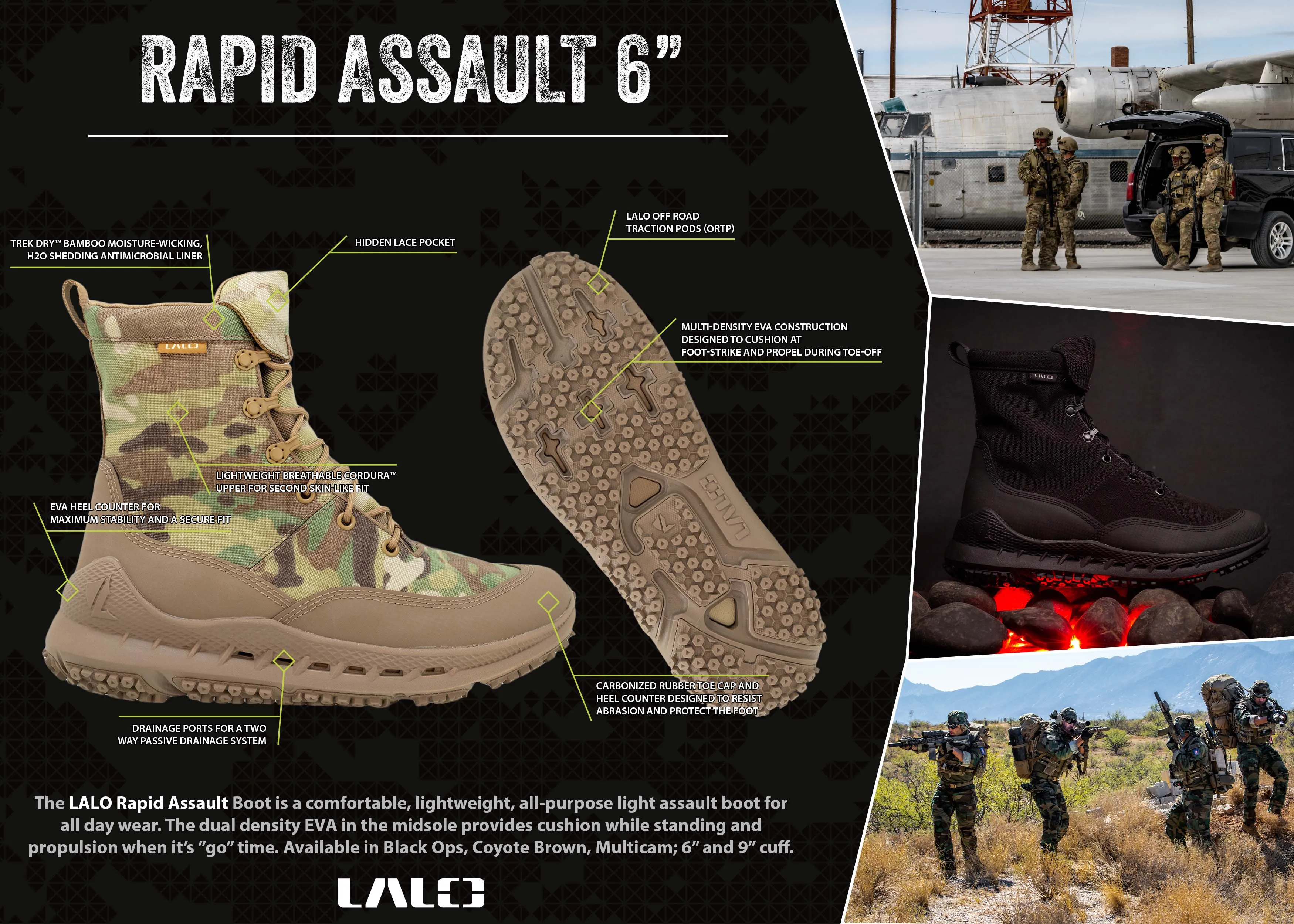 LALO RAPID ASSAULT 6" Boots Black - 1ML087