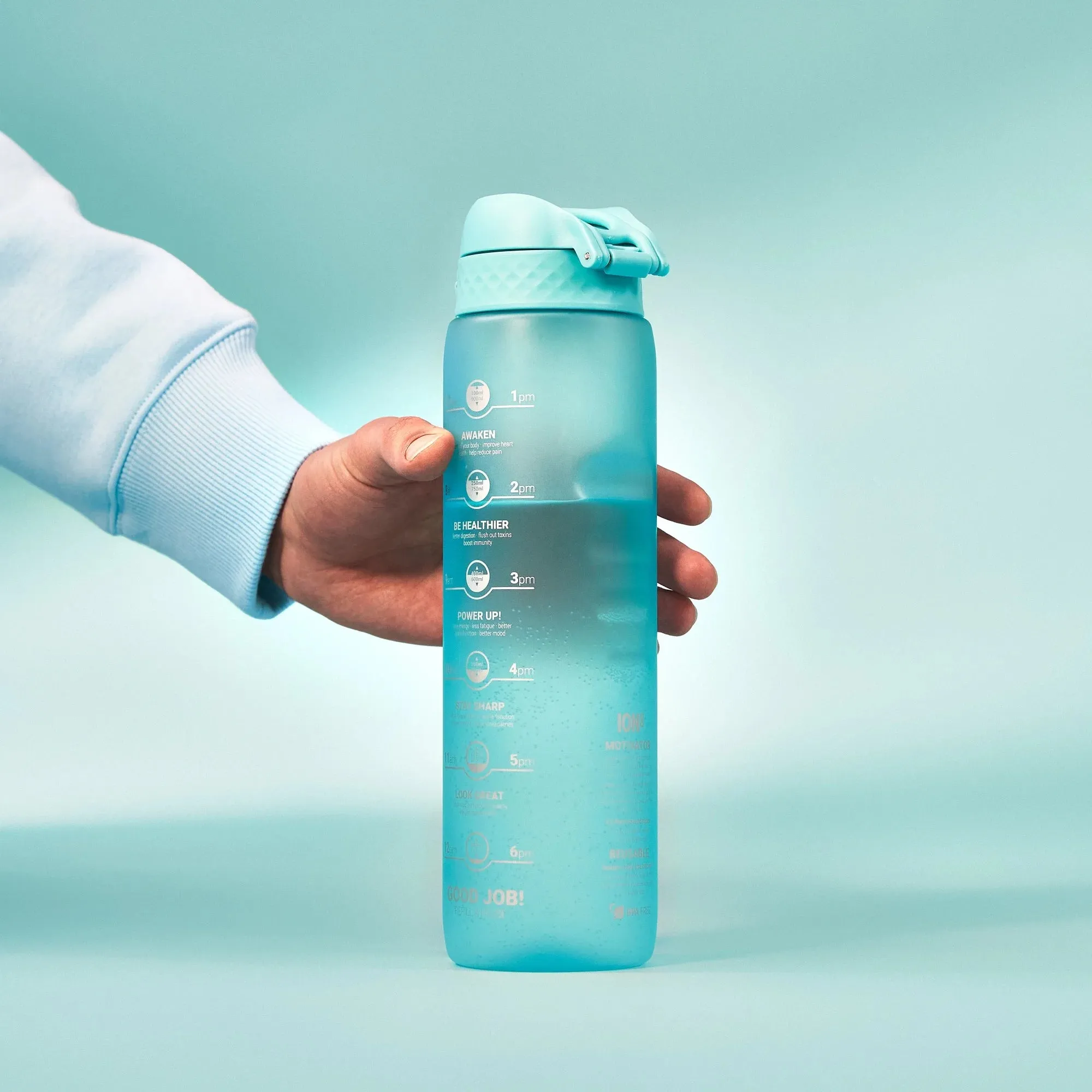 Leak Proof Water Bottle with Times to Drink, Recyclon, Sonic Blue, 1 Litre