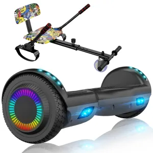 LIEAGLE Hoverboard with Seat Attachment, Flash Wheel Hoverboard with Go Kart, 6.5" Solid Tires, Black-Gray & Graffiti