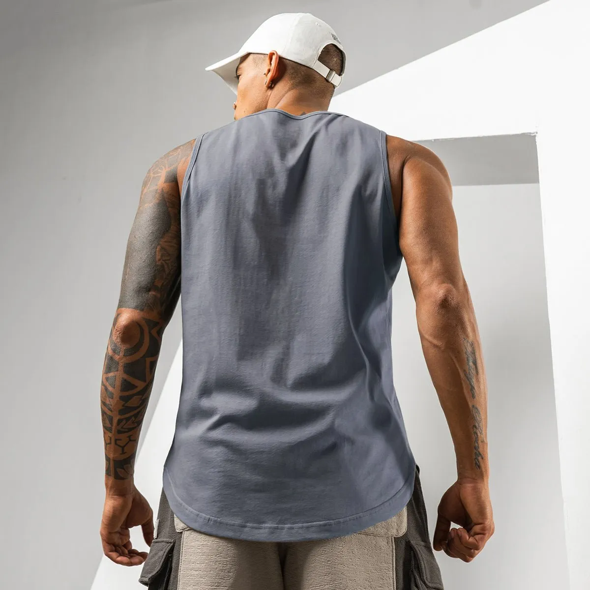 Logo Patch Breathable Moisture-wicking Charcoal Active Tank Top