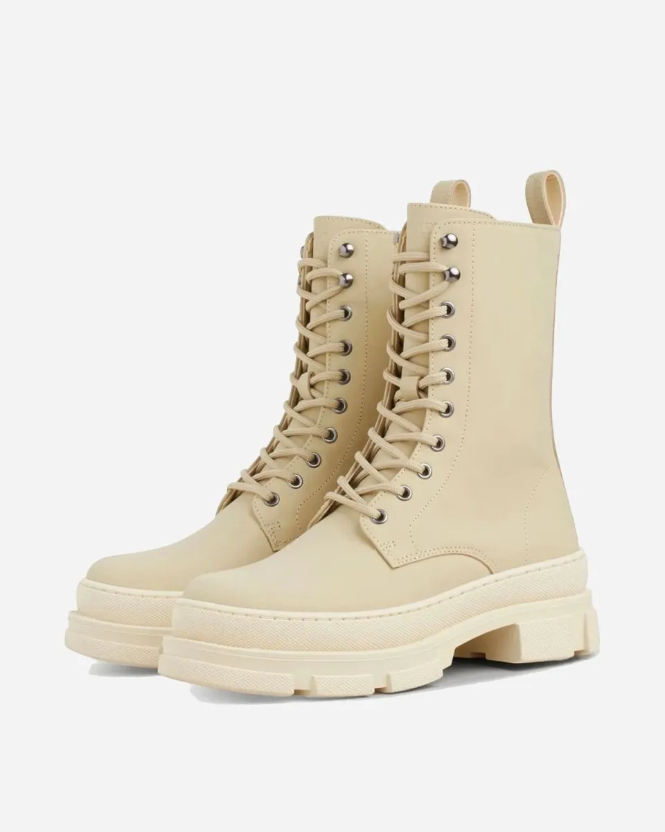 Lucy Boot - Off White Rubberised Leather