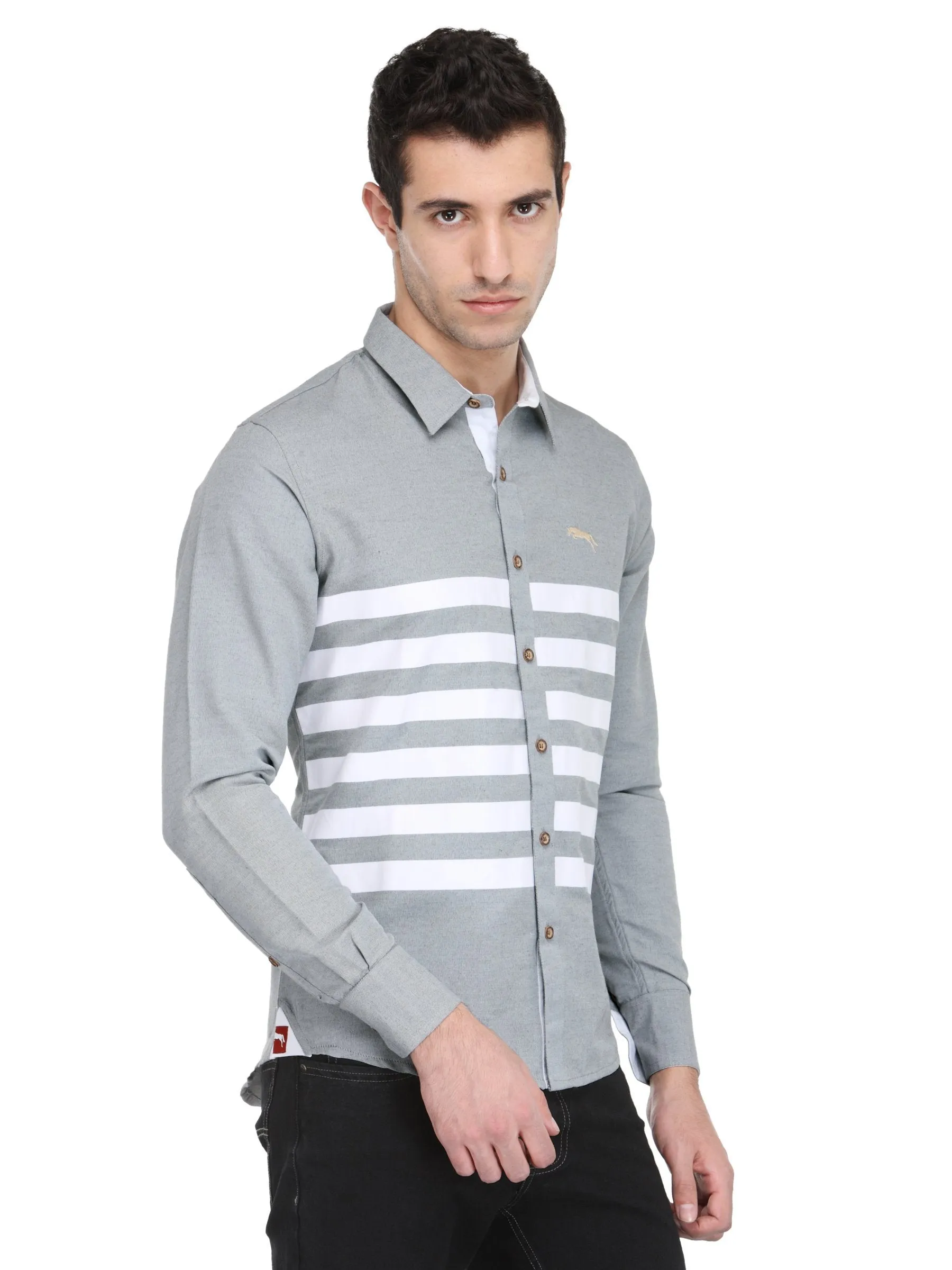 Men Slate Grey Cotton & Spandex Shirt